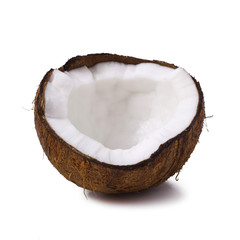 one single Fresh coconut half isolated on white background 