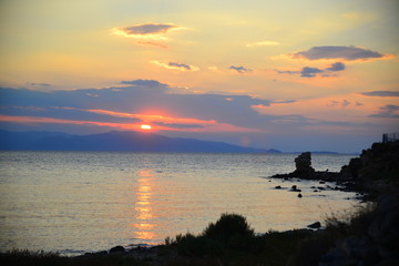   Fisherman Sunset Aegina Isand Greece Europe Mediterraneo