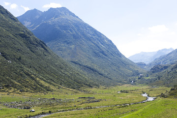Obraz premium beautiful green mountain in switzerland with grass and blue sky