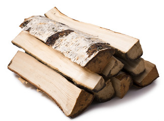 firewood made from birch isolated on white background