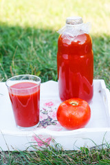 homemade tomato juice made with organic tomatoes 