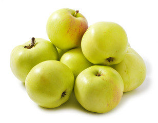 Green apples on a white background