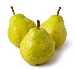 Ripe green yellow pears isolated on white