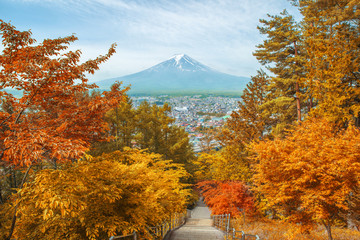 Mt. Fuji with fall colors in Japan..