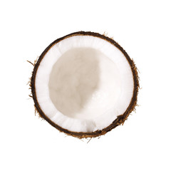 Half coconut top view isolated on white 