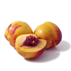 Ripe peach fruit isolated on white background