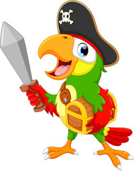 Naklejka premium Pirate parrot holding a sword