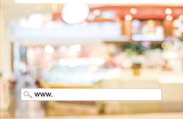 Word www. written on search bar over blur restaurant background