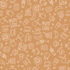 Seamless pattern with linear coffee icons.