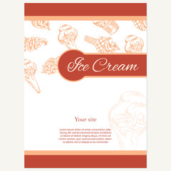 Retro card or poster with ice cream. Abstract brochure design. V