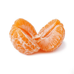 Peeled tangerine or mandarin fruit isolated on white background