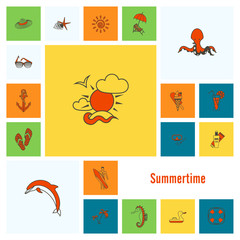 Summer and Beach Simple Flat Icons