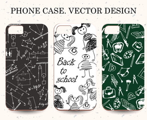 Phone case in school design. Vintage vector background. Hand dra