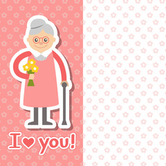 Vector illustration of grandmother with flowers