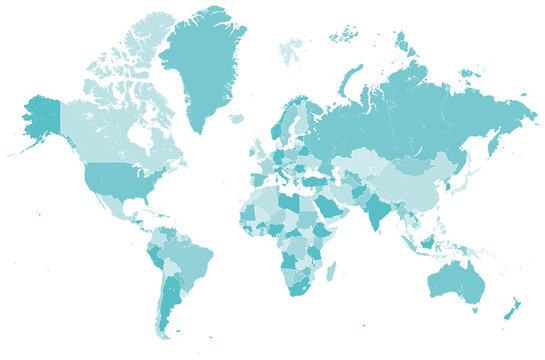 Welt Karte blau mit Länder Grenzen Vektor Grafik