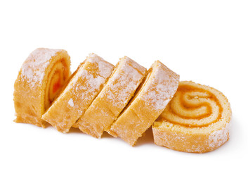 Sweet roll cake isolated on white