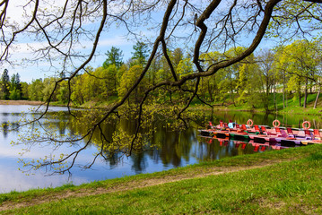 A picturesque Park with a pond, Oranienbaum (Lomonosov), St. Petersburg, Russia.