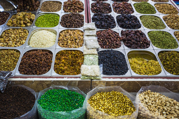 dried herbs flowers spices in the spice souq at Deira