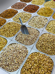 assortment of pistachios in the Arab market in souq at Deira