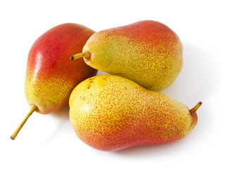 Ripe red-yellow pear fruit isolated on white background