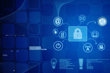 Security concept: Lock on digital screen, contrast, 3d render