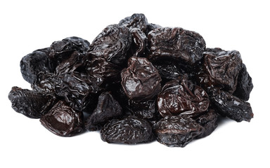 Dried prunes on a white background
