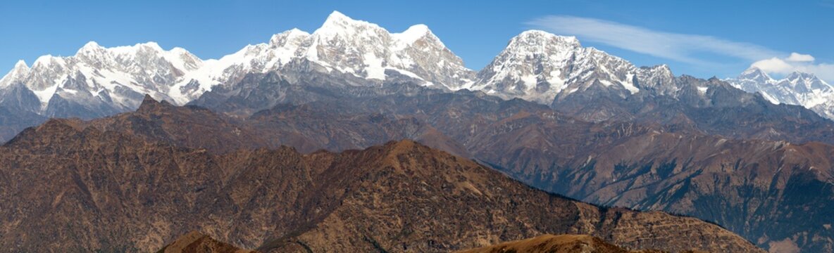 Panoramic view of himalayas range from Pikey peak