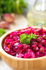 Beet Salad Vinaigrette in wooden bowl
