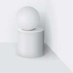 Matt white sphere and White cylinder with shadow.