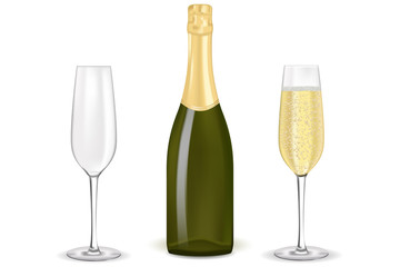 Bottle of champagne with glasses 