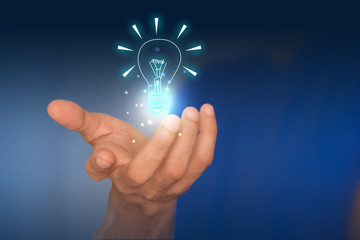 mano, palmo, lampadina, tecnologia
