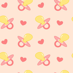 baby pink background seamless vector pattern illustration with pacifier