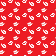 Seamless pattern white lips on red  background