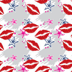 Seamless pattern  red lips with stars