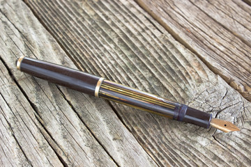 Vintage fountain pen on wooden background