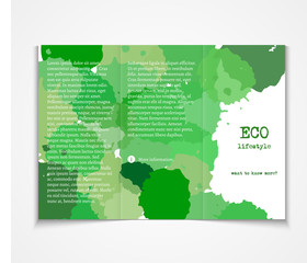 Watercolor styled painted background design, ecology event brochure template flyer layout. Vector illustration. Modern tri-fold brochure design template