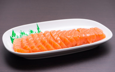 Salmon sashimi with wood texture 1