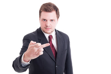 Accountant or financial manager showing obscene and insulting mi