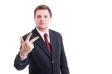 Accountant or businessman showing number three with fingers