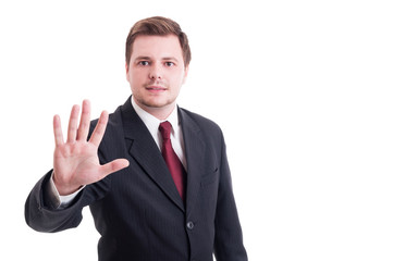 Accountant or businessman showing number five with fingers