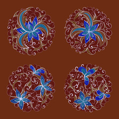 Set of vector round patterns with floral elements for your desig