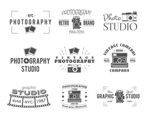 Vintage Photography Badges, Labels. Monochrome design with