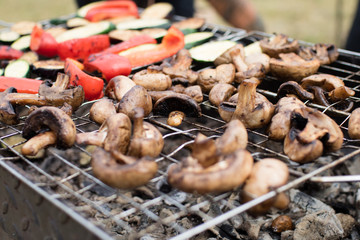 zucchini, eggplant, peppers and mushrooms prepared Grilled