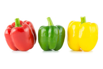 three bell peppers isolated on white background
