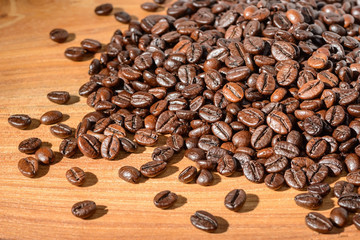 coffee beans on the wooden board
