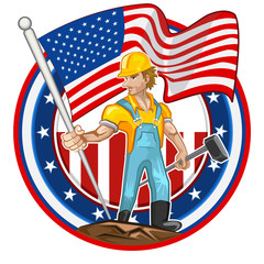 American Worker Labor Day
American Worker Labor Man Holding America Flag & Hammer Representing Worker Labor day
