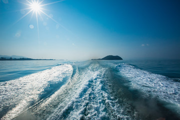 Wake of a ferry boat. in Thailand