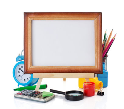 school supplies and frame