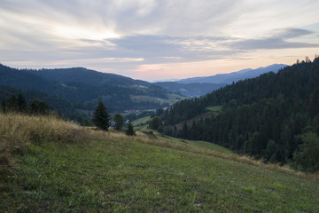 Ochotnica valley in Gorce Mountains, before sunrise