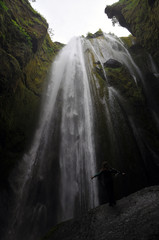Waterfall in canyon near Seljalandfoss